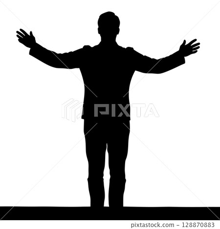 Silhouette illustration of an orchestra conductor waving a baton Maestro 128870883