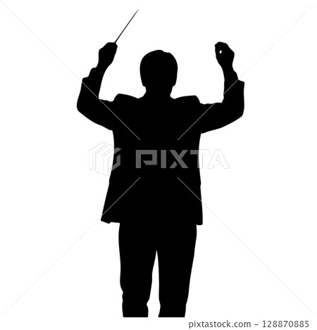 管弦樂團指揮揮舞指揮棒 Maestro 的剪影插圖 管弦樂團指揮揮舞指揮棒 Maestro 的剪影插圖 128870885