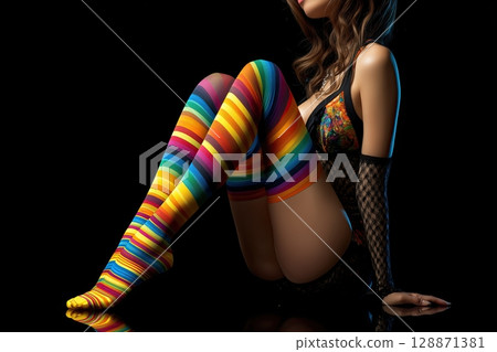 A female colorful fascinating long stockings isolated on black 128871381