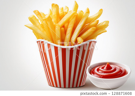 杯子裡的薯條和番茄醬 128871608