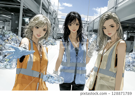 Illustration material of a woman working at a recycling center 128871789