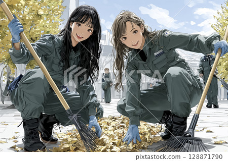 一名婦女從事清潔活動的插畫素材 一名婦女從事清潔活動的插畫素材 128871790