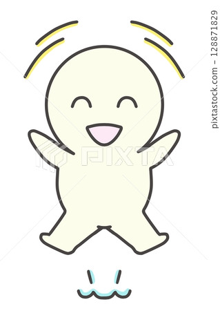 Overjoyed Jumping Smile Simple Person Round Face Character 128871829