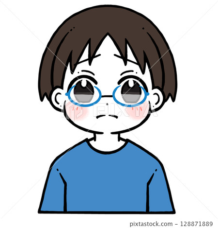 戴眼鏡的悲傷男孩的插圖 128871889