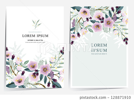Vector Illustration Template Set of Summer Flowers in Cool and Fresh Colors  Vector Illustration Template Set of Summer Flowers in Cool and Fresh Colors  128871910