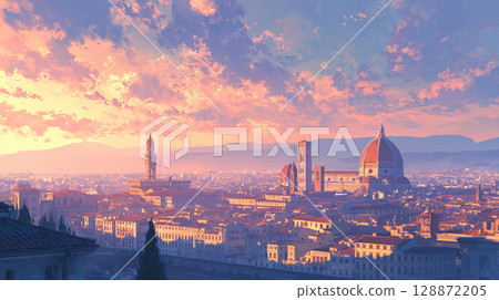 Dawn in Florence: the light of the morning glow in the Renaissance city 128872205