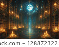 A fantasy library filled with candles and the twinkling stars 128872322