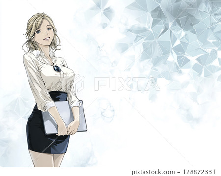 Smiling businesswoman holding a laptop, looking at camera 128872331