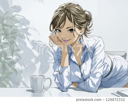 一位年輕女子工作的插畫素材 128872332