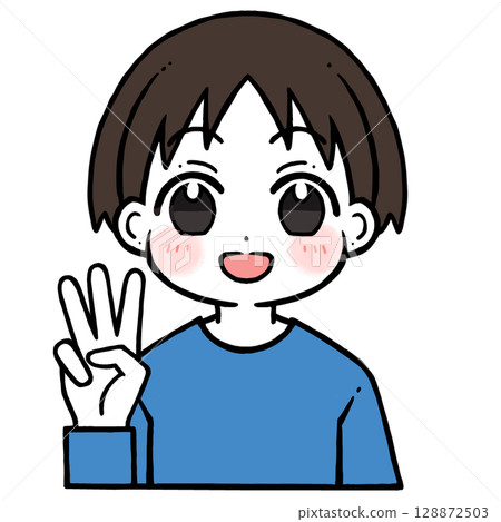 Illustration of a boy giving a 3 128872503