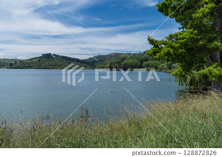 Lakeside view of Lake Tutira in Hawke's Bay, New Zealand Lakeside view of Lake Tutira in Hawke's Bay, New Zealand 128872826