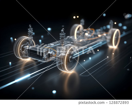 電動車主要零件和線路的線框骨架 CG 影像 電動車主要零件和線路的線框骨架 CG 影像 128872893