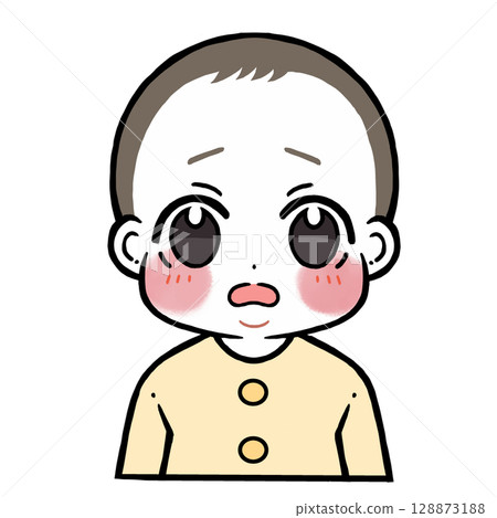 Illustration of a baby with a shy and troubled face 128873188