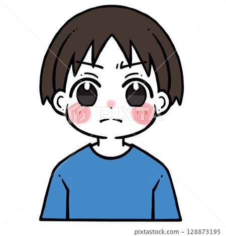 一個男孩滿臉怒容的插圖 128873195