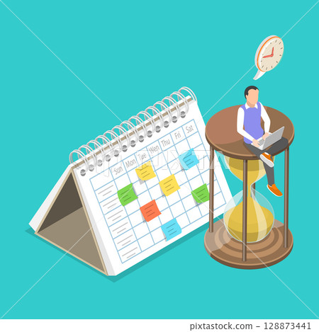 3D Isometric Flat Vector Illustration of Business and Organization, Concept Of Time Management And Planning In Scheduling For Effective Efficiency 128873441