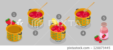 3D Isometric Flat Vector Illustration of Homemade Jam, Recipe For Strawberry Sweet 3D Isometric Flat Vector Illustration of Homemade Jam, Recipe For Strawberry Sweet 128873445