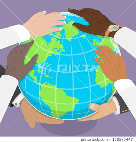 3D Isometric Flat Vector Illustration of Equality Diversity Bringing Peace, Embracing Unity In Ethnic Global Society 128873447