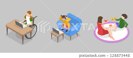 3D Isometric Flat Vector Illustration of Awareness and Inclusion in Childhood, Engaging Special Needs Students In Educational And Recreational Activities 3D Isometric Flat Vector Illustration of Awareness and Inclusion in Childhood, Engaging Special Needs Students In Educational And Recreational Activities 128873448