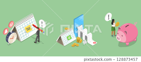 3D Isometric Flat Vector Illustration of Tech and Accounting, Artificial Intelligence In Finance 128873457