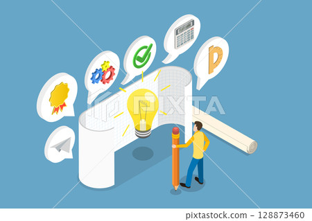 3D Isometric Flat Vector Illustration of Intellectual Property, Author Copyright Patent Protects Creative Works From Plagiarism 128873460