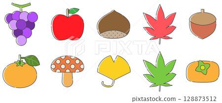 Autumn flavors and leaves natural material set Autumn flavors and leaves natural material set 128873512