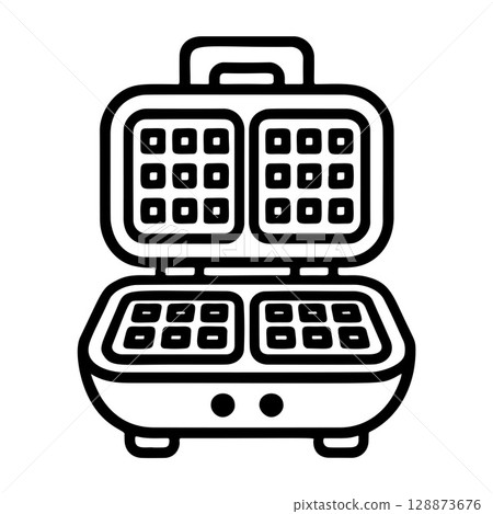 waffle iron outline icon line art, black and white doodle style 128873676