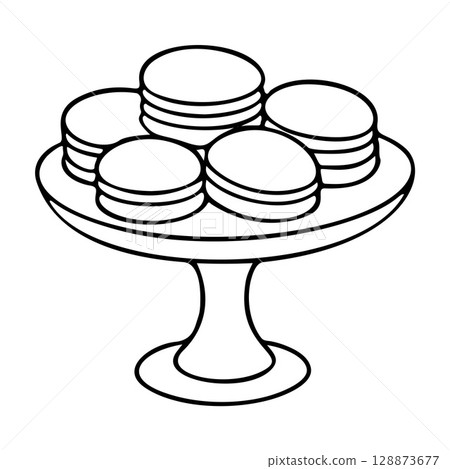 cookies in serving tray outline icon line art, black and white doodle style 128873677