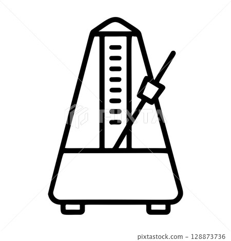 metronome black and white icon clean line art, doodle style 128873736