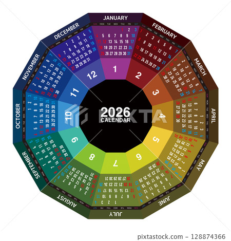 2026 dodecagonal annual calendar 128874366
