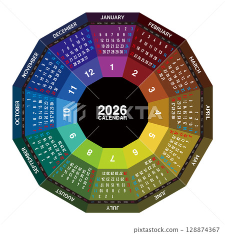 2026 dodecagonal calendar No Japanese holidays listed 128874367