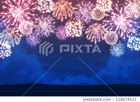 五彩繽紛的煙火和夜空背景風景夏天 五彩繽紛的煙火和夜空背景風景夏天 128874521