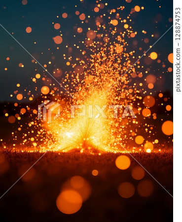 A stunning display of glowing sparks fills the evening air, creating a magical atmosphere at a lively outdoor gathering as twilight envelops the scene Generative AI 128874753