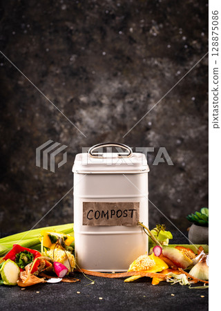 Vegetable waste for making compost. Zero waste concept Vegetable waste for making compost. Zero waste concept 128875086