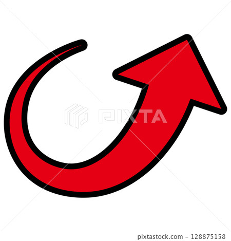白色背景上向右上升的紅色箭頭的簡單圖示 128875158