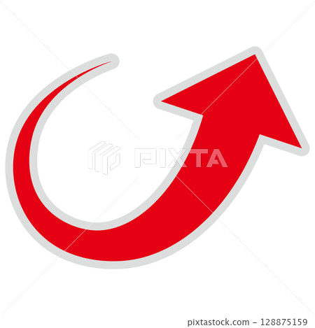 Simple illustration of a red arrow rising to the right on a white background 128875159
