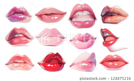 Pink and white background with pink lipstick on the border 128875216