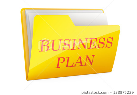 Business Plan, folder yellow. 3D rendering 128875229