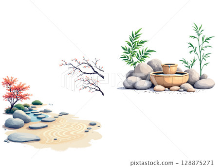 Vsai serene elements of a traditional japanese garden combine to evoke peace and tranquility 128875271