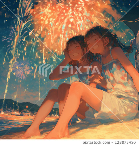煙火節上的女孩 128875450