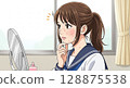Illustration of a high school girl with rough skin 128875538