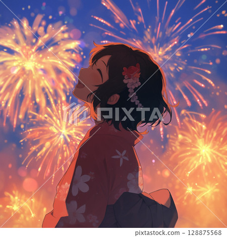 girl enjoying fireworks 128875568