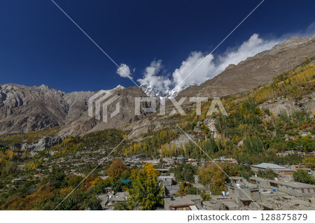 The landscape of Hunza Valley In Autumn Season, with mountain range in the background,Hunza, Pakistan. 128875879