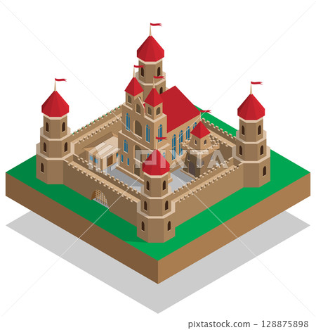 Old castle. Isometric. Vector illustration. Old castle. Isometric. Vector illustration. 128875898