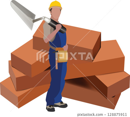 terracotta bricks and construction worker terracotta bricks and construction worker 128875911