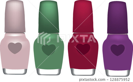 Four nail polish bottles showing love for valentine's day manicure Four nail polish bottles showing love for valentine's day manicure 128875952