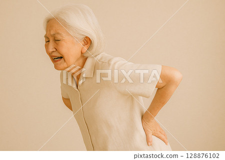 Middle-aged woman suffering from lower back pain 128876102
