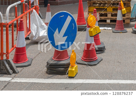 Road Works Cones 128876237