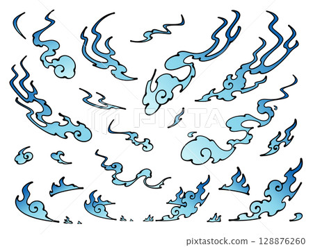 Japanese style flame effect illustration material set_hand-drawn style 128876260