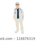 50 多歲的男醫生插圖 | 包括白大褂、眼鏡和聽診器（透明 PNG）50 多歲的男醫生 128876319