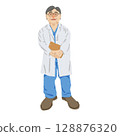 30 多歲的男醫生插圖 | 白大褂，藍色手術服，手拿文件（透明 PNG）3 歲的男醫生 128876320